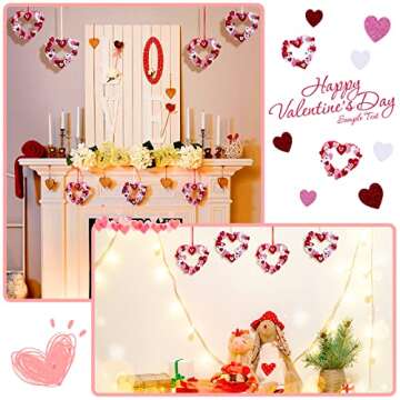 8 Sets Valentine Foam Wreath Craft Kit DIY Foam Valentine's Day Ornaments Craft Kit Assorted Foam Heart Stickers Heart Tags Googly Eyes Valentine Craft Kit for Classroom Activity, Various Colors