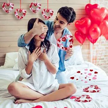 8 Sets Valentine Foam Wreath Craft Kit DIY Foam Valentine's Day Ornaments Craft Kit Assorted Foam Heart Stickers Heart Tags Googly Eyes Valentine Craft Kit for Classroom Activity, Various Colors