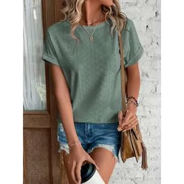 Bliwov Women's Eyelet Embroidery Summer Top for Stylish Comfort