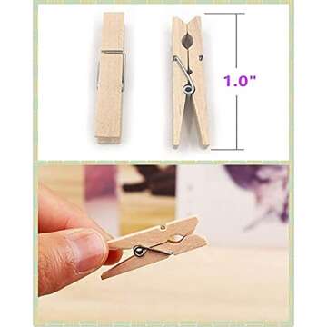 aHeemo Mini Clothespins, Mini Natural Wooden Clothespins with Jute Twine, Multi-Function Clothespins Photo Paper Peg Pin Craft Clips (Natural 250 Pcs)