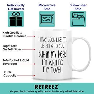 Retreez Funny Mug - In My Head I'm Writing Novel Writer Book Author Literary 11 Oz Ceramic Coffee Mugs - Funny, Sarcastic, Motivational, Inspirational birthday gifts for friends, coworkers, dad, mom