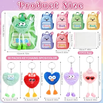 MOVINPE 30 Pack Kids Keychains Valentine’s Day Classroom Gift Exchange, Fluffy Plush Keychains wit...