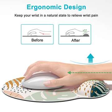 Dapesuom Ergonomic Mouse Pad with Wrist Support, Comfortable Memory Foam Wrist Rest for Easy Typing Pain Relief, Cute Gaming Desktop Mouse Mat with Non-Slip Base for Office Work Women, Tropical Plants