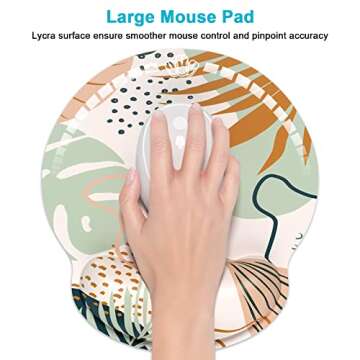 Dapesuom Ergonomic Mouse Pad with Wrist Support, Comfortable Memory Foam Wrist Rest for Easy Typing Pain Relief, Cute Gaming Desktop Mouse Mat with Non-Slip Base for Office Work Women, Tropical Plants
