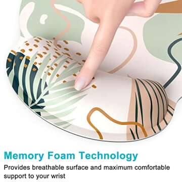 Dapesuom Ergonomic Mouse Pad with Wrist Support, Comfortable Memory Foam Wrist Rest for Easy Typing Pain Relief, Cute Gaming Desktop Mouse Mat with Non-Slip Base for Office Work Women, Tropical Plants