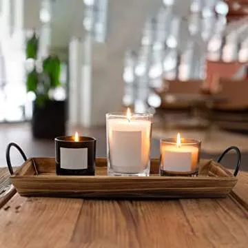 Aglary Wooden Candle Tray, Pillar Candle Holder with Black Metal Handles, Rectangular Centerpiece fo...