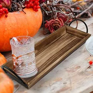 Aglary Wooden Candle Tray, Pillar Candle Holder with Black Metal Handles, Rectangular Centerpiece for Rustic Dining Table,Home Decor Accessories for Kitchen Counter，Coffee Table, Fireplace