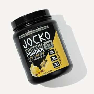 Jocko-Mölk Protein Powder, 21 Servings - Grass-Fed Whey, Micellar Casein, Egg Protein Blend with Digestive Enzymes, Probiotics, Sugar-Free, Soy-Free, Gluten-Free (21 Servings, Vanilla)