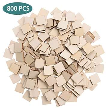 800 Pieces Unfinished Wood Pieces Blank Wood Squares Cutouts DIY Square Wood Slices Ornaments Round Corner Wooden Cutouts for DIY Crafts Decoration Carving Engraving Making,1 x 1 Inch