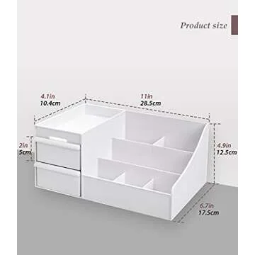 Makeup Desk Cosmetic Storage Box Organizer with Drawers for Dressing Table, Countertop, Bathroom Counter, Elegant Vanity Holder for Brushes, Eyeshadow, Lotions, Lipstick and Nail Polish (White)