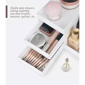 Makeup Desk Cosmetic Storage Box Organizer with Drawers for Dressing Table, Countertop, Bathroom Counter, Elegant Vanity Holder for Brushes, Eyeshadow, Lotions, Lipstick and Nail Polish (White)