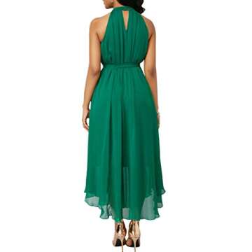chouyatou Women's Summer Halter Neck Sleeveless Party Beach Maxi Chiffon Dress (X-Large, Green)