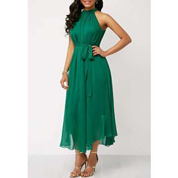chouyatou Women's Summer Halter Neck Sleeveless Party Beach Maxi Chiffon Dress (X-Large, Green)