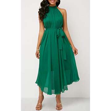 chouyatou Women's Summer Halter Neck Sleeveless Party Beach Maxi Chiffon Dress (X-Large, Green)