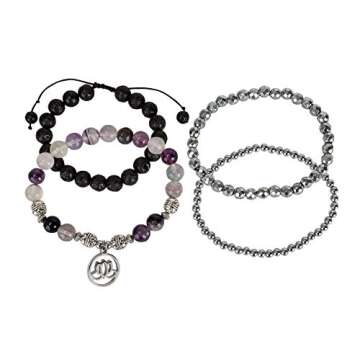 SPUNKYsoul Purple Fluorite Lotus New Beginnings Bracelet Hematite for healing Stack Bracelet Set Collection