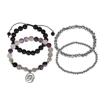 SPUNKYsoul Purple Fluorite Lotus New Beginnings Bracelet Hematite for healing Stack Bracelet Set Collection