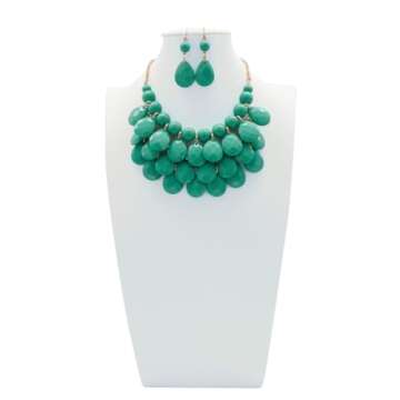 Jane Stone Fashion Bubble Layered Necklace Floating Teardrop Collar Statement Jewelry for Women(Fn0580-Emerald)