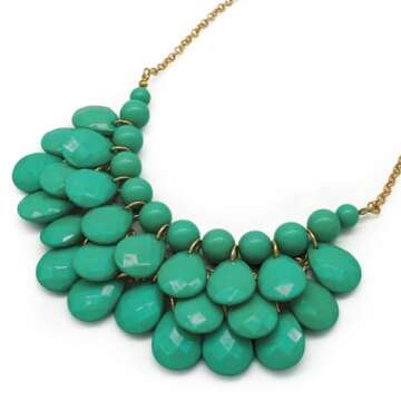 Jane Stone Fashion Bubble Layered Necklace Floating Teardrop Collar Statement Jewelry for Women(Fn0580-Emerald)
