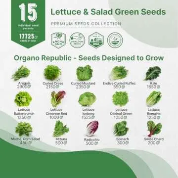 Organo Republic 15 Lettuce & Salad Greens Seeds Variety Pack 17700+ Non-GMO Heirloom Lettuce Seeds for Indoors & Outdoors Garden, Hydroponics, Aerogarden - Arugula, Kale, Spinach, Swiss Chard, Lettuce
