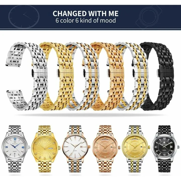 BINLUN Stainless Steel Watch Band - 6 Colors Available