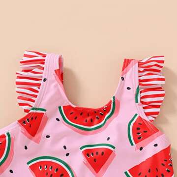 Tiny Cutey Toddler Girl Swimsuit Ruffled Stripe Sleeveless Swimwear One-Piece Baby Girl Bathing Suits (Pink-Watermelon, 3-4t)
