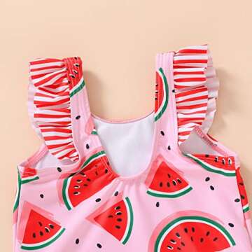 Tiny Cutey Toddler Girl Swimsuit Ruffled Stripe Sleeveless Swimwear One-Piece Baby Girl Bathing Suits (Pink-Watermelon, 3-4t)