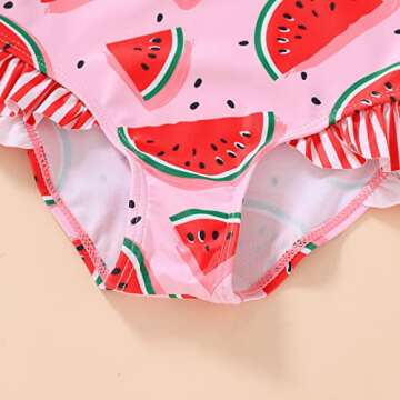 Tiny Cutey Toddler Girl Swimsuit Ruffled Stripe Sleeveless Swimwear One-Piece Baby Girl Bathing Suits (Pink-Watermelon, 3-4t)