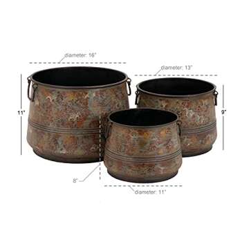 Deco 79 Rustic Metal Planter Set - Distressed Bronze Design