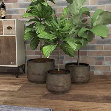 Deco 79 Rustic Metal Planter Set - Distressed Bronze Design