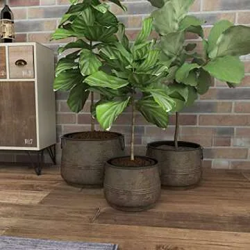 Deco 79 Rustic Metal Planter Set - Distressed Bronze Design