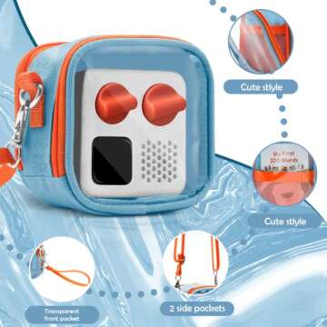 Transparent Carrying Case for YOTO Mini - Audio Music Players, Portable Storage Small Bag Compatible with Yoto Mini and Cards, Mini Organizer with Hand Strap and Adjustable Shoulder Strap Blue