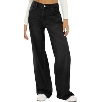 HDLTE Black Women's Wide Leg High Waist Baggy Jeans - Trendy Loose Boyfriend Denim Pants