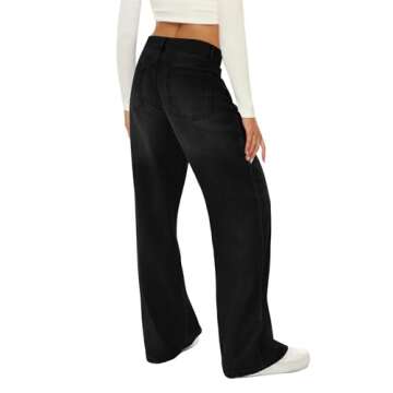 HDLTE Women's Black Wide Leg High Waist Denim Jeans