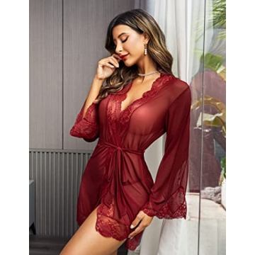 Avidlove Women Lace Kimono Robe Sexy Lingerie Cover Up