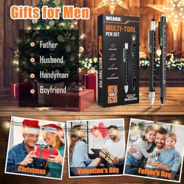 WEARXI Mens Valentines Day Gifts for Him, 9 in 1 Multitool Pen Gifts for Men, Mens Gifts for Him, Bi...