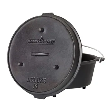 Camp Chef Deluxe 14 Dutch Oven - Cast Iron, 12 Quarts with Lid & Lifters for Indoor & Outdoor Cookin...