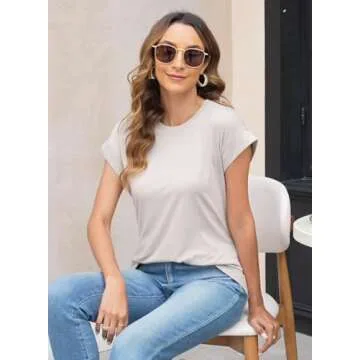 Disamer Cap Sleeve Summer Tops for Women Trendy 2025 Spring Fashion Short Cute Casual Tank Loose Fit Basic Tee Shirts,Apricot,Large