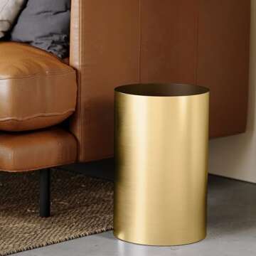 Stylish Umbra Metalla Small Trash Can Waste Basket in Gold - 4.75 Gallon