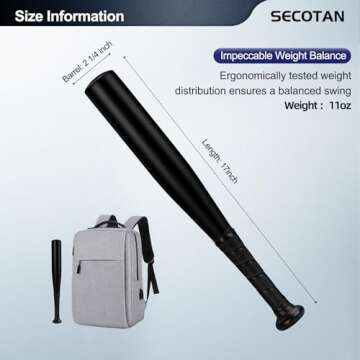 SECOTAN Baseball Bat, Aluminum One Hand Training Bat, Baseball/Softball/Teeball Mini Training Bat, B...
