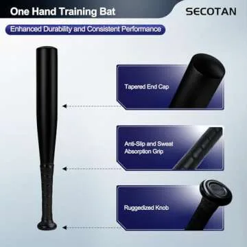 SECOTAN Baseball Bat, Aluminum One Hand Training Bat, Baseball/Softball/Teeball Mini Training Bat, Batting Practice, Tire Pressure Checker, Multi-Purpose Bats for Versatile Use (17inch | Matte Black)