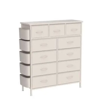 LIVEHOM Dresser for Bedroom with 11 Drawer, Dressers & Chests of Drawers with Side Pockets, Hooks, Fabric Storage Drawer, Steel Frame, Wood Top, Organizer Unit and Pull Handle for Closet.
