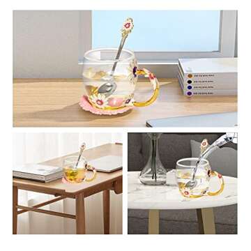 Cenyye Glass Tea Cup - Coffee Mugs Enamel Daisy Flower Drinking Cups - Unique Gifts for Lady Creative Handmade Crystal Water Cups(Yellow,11oz)