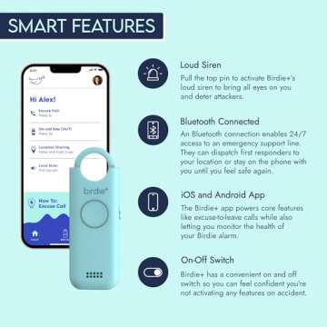 She’s Birdie - Birdie+ Smart Personal Safety Alarm for Women by Women–Loud Siren, Key Chain, 24/7 Live Rep, Emergency Alerts, Bluetooth Connection - 3 Month App Subscription Included (Aqua)