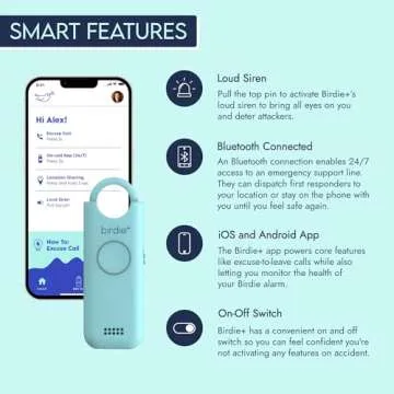 She’s Birdie - Birdie+ Smart Personal Safety Alarm for Women by Women–Loud Siren, Key Chain, 24/7 Live Rep, Emergency Alerts, Bluetooth Connection - 3 Month App Subscription Included (Aqua)