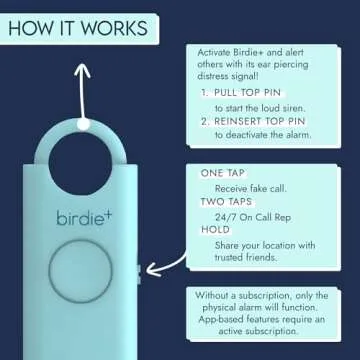 She’s Birdie - Birdie+ Smart Personal Safety Alarm for Women by Women–Loud Siren, Key Chain, 24/7 Live Rep, Emergency Alerts, Bluetooth Connection - 3 Month App Subscription Included (Aqua)