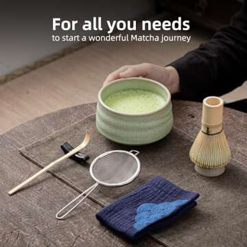 TEANAGOO Matcha Whisk Set, 7 Pcs Matcha Set, Matcha Kit for Ceremony, Matcha Tea Set for Making Breakfast/Matcha Latte, Matcha Whisk Set and Ceramic Bowl with All Accessories, Gift for Matcha Lover