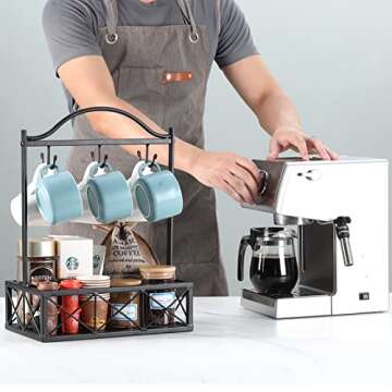 ABATIA Coffee Mug Holder, Countertop Mug Tree, Coffee Bar Cup Holder with Storage Organizer, Black