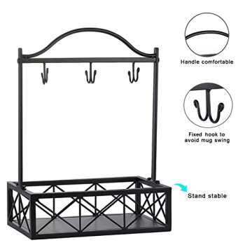 ABATIA Coffee Mug Holder, Countertop Mug Tree, Coffee Bar Cup Holder with Storage Organizer, Black