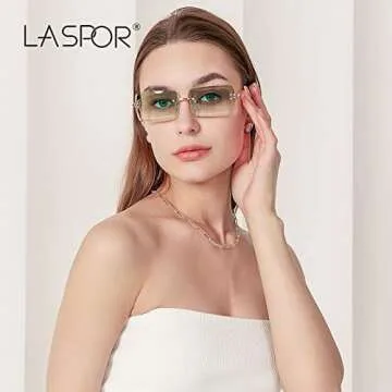 LASPOR Retro Rimless Rectangle Sunglasses for Women Men Tinted Lens Gold Metal Frameless Vintage Squ...