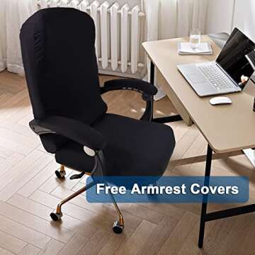 WOMACO Office Chair Covers, Stretch Computer Chair Cover with Armrest Covers, Universal Boss Chair Covers Modern Simplism Style High Back Chair Slipcover (Black, Large)
